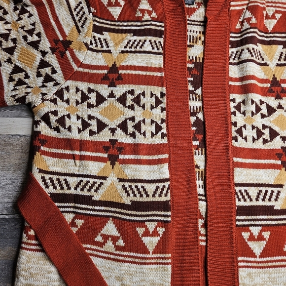 Wrangler Retro Cardigan With Hood Belt Size Large Oatmeal Aztec Print Western - Picture 7 of 13